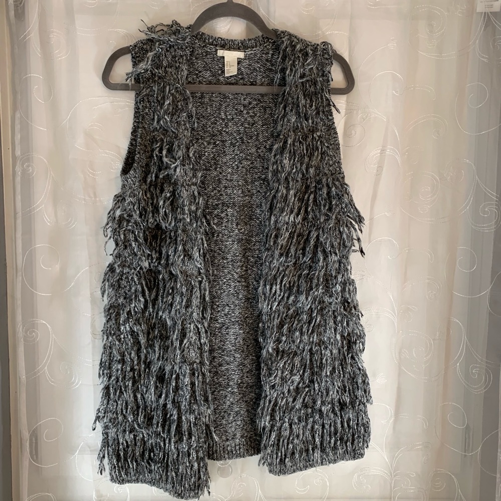 Grey fringe vest